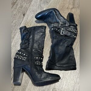 Leather Strappy Heel Boots